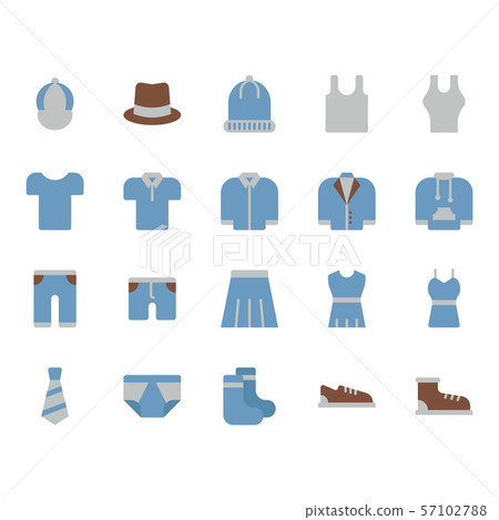 Clothes and accessories related icon set. Vector 57102788