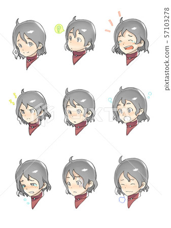 Nine types of girls' facial expressions - Stock Illustration [57103278 ...