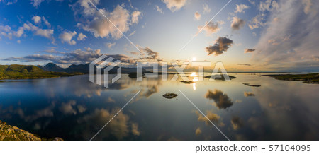 Beautiful Norwegian fjord at sunset. Aerial view. 57104095