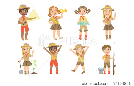Cute Kids Scouts Camping Set, Cute Boys and... - Stock Illustration ...