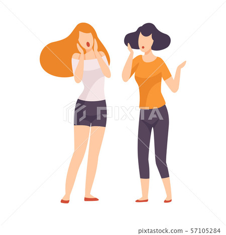 Two Young Women Dressed In Casual Clothing Stock Illustration