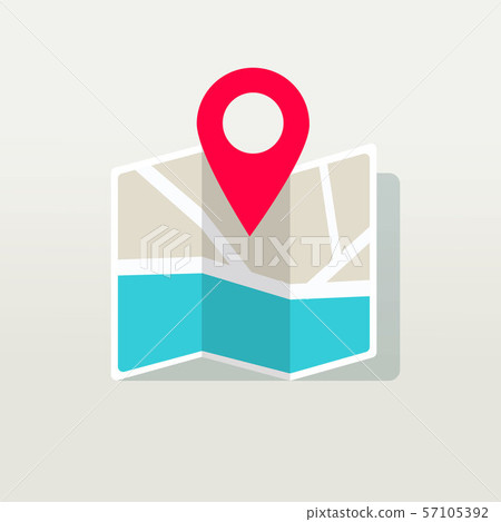 Travel direction place on map marked with pointer symbol vector illustration, flat cartoon map Travel direction place on map marked with pointer symbol vector illustration, flat cartoon map 57105392
