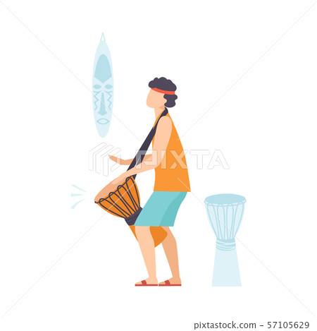 Young Man Playing Ethnic Drum, Guy Playing Djembe Vector Illustration Young Man Playing Ethnic Drum, Guy Playing Djembe Vector Illustration 57105629
