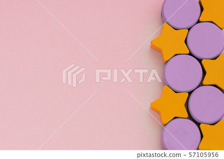 Top view on multicolored kids toys on light pink Top view on multicolored kids toys on light pink 57105956
