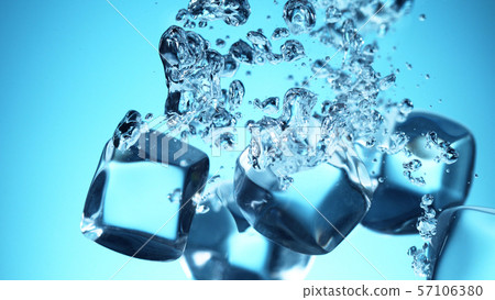 Group of ice cubes falling in water Group of ice cubes falling in water 57106380