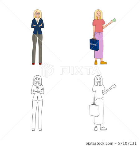 Vector illustration of posture and mood icon. Set of posture and female stock symbol for web. Vector illustration of posture and mood icon. Set of posture and female stock symbol for web. 57107131