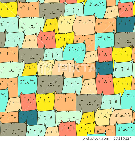 Cute cat seamless pattern background. Vector illustration for fabric and gift wrap paper design. Cute cat seamless pattern background. Vector illustration for fabric and gift wrap paper design. 57110124