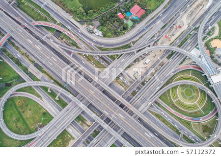 Aerial view city transport intersection road car 57112372