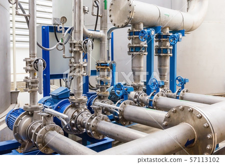 Water pump station and pipeline on roof deck of water tank for industrial work Water pump station and pipeline on roof deck of water tank for industrial work 57113102