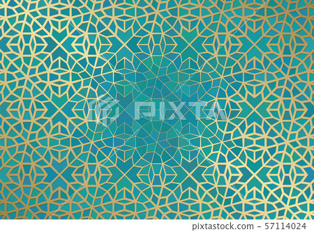 Abstract background with islamic ornament, arabic geometric texture. Golden lined tiled motif. 57114024