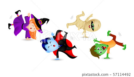 Halloween cartoon set in holiday costumes. 57114492