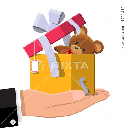 Teddy bear inside gift box - Stock Illustration [57118504] - PIXTA
