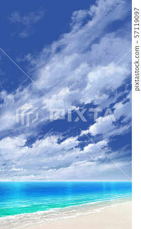 [For vertical PAN] Blue sky, clouds, sea and sand beach 05_09 57119097