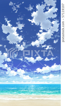 [For vertical PAN] Blue sky, clouds, sea and sand beach 04_07 57119107
