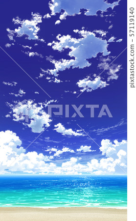 [For vertical PAN] Blue sky, clouds, sea and sand beach 01_06 57119140