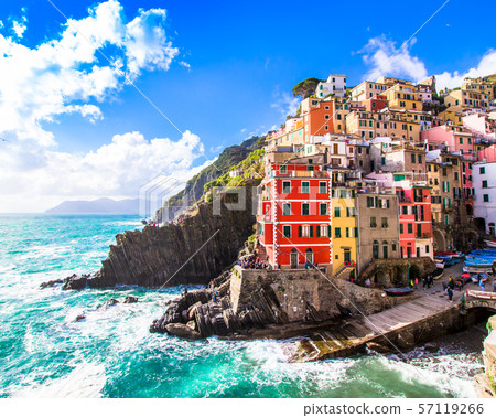 Riomaggiore, a village in the Cinque Terre, italy 57119266