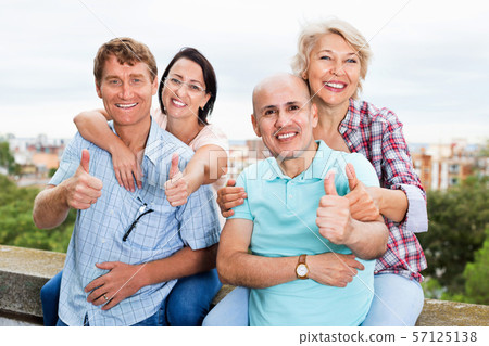 Friendly mature couples of pensioners on weekend together Friendly mature couples of pensioners on weekend together 57125138