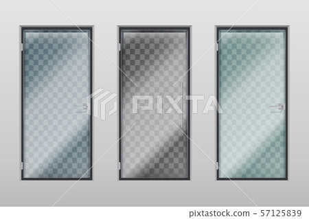 Glass office doors. Modern interior transparent door with handle and lock. Vector set Glass office doors. Modern interior transparent door with handle and lock. Vector set 57125839