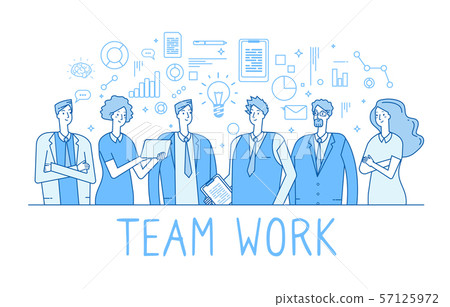 Teamwork line concept. Creative business team office workers, employees. Collaboration technology 57125972