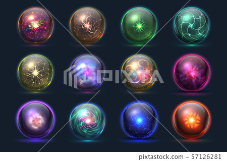 Magical crystal orbs. Glowing magic balls, mysterious paranormal wizard spheres. Vector set 57126281