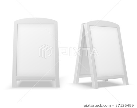 Sidewalk display board. Empty blank white advertising stand. Sale sign or street banner. 3d vector Sidewalk display board. Empty blank white advertising stand. Sale sign or street banner. 3d vector 57126499