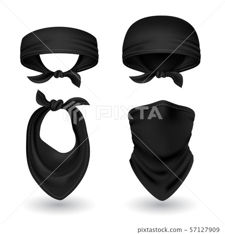 Black bandana. Cowboy or biker scarf, bandanna and kerchief. Blank handkerchief unisex uniform Black bandana. Cowboy or biker scarf, bandanna and kerchief. Blank handkerchief unisex uniform 57127909