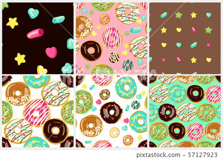 Glazed Donuts seamless pattern set. Vector... - Stock Illustration ...