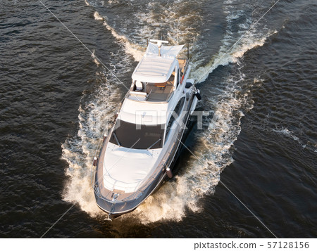 drone aerial close-up shot of luxury white yacht drone aerial close-up shot of luxury white yacht 57128156