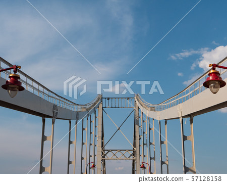 iron bridge with red modern city lanterns. deep iron bridge with red modern city lanterns. deep 57128158