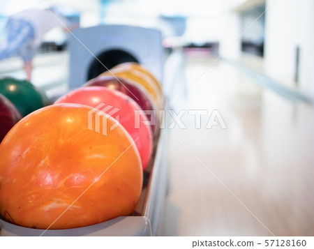 closeup of vivid orange bowling ball. selective 57128160