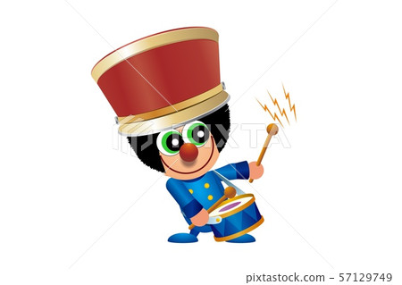 Boy playing drum on white background. Musical childrens performance. Illustration in cartoon style 57129749