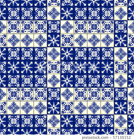 Vector tile pattern, Lisbon floral mosaic, Mediterranean seamless navy blue ornament Vector tile pattern, Lisbon floral mosaic, Mediterranean seamless navy blue ornament 57130152