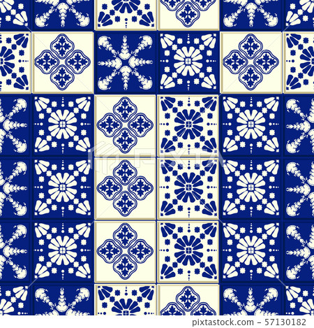 Vector tile pattern, Lisbon floral mosaic, Mediterranean seamless navy blue ornament Vector tile pattern, Lisbon floral mosaic, Mediterranean seamless navy blue ornament 57130182