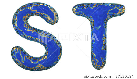 Realistic 3D letters set S, T made of gold shining metal letters. Realistic 3D letters set S, T made of gold shining metal letters. 57130184