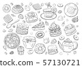 Black and white big set of different elements of breakfast isolated on white background.  57130721