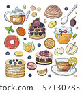Big set of different breakfast elements on white background. 57130785