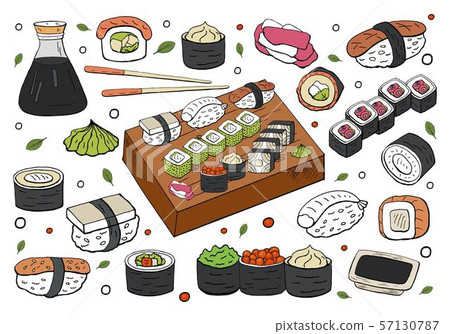Big set of japan sushi and rolls collection on white background. 57130787