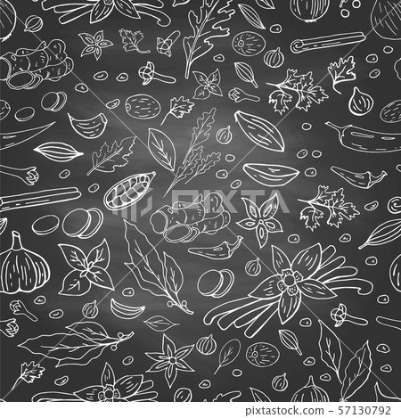 Black and white seamless pattern with different spices (indian). Asian spices. 57130792