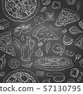 Seamless pattern with different italian food, pizza, olive oil and vegetables on chalkboard. 57130795