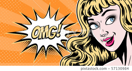Comic style beautiful young blond woman surprised Comic style beautiful young blond woman surprised 57130984
