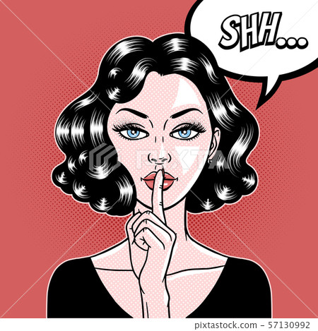 Comic style beautiful young woman holding a finger 57130992