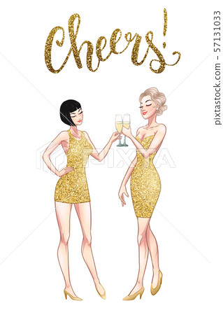 Two beautiful young women holding champagne Two beautiful young women holding champagne 57131033