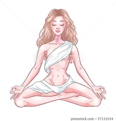 Young meditating yogi woman in lotus pose isolated Young meditating yogi woman in lotus pose isolated 57131034