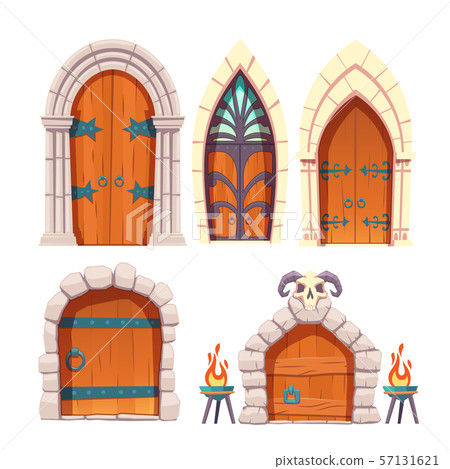Medieval castle, dungeon door cartoon vector set 57131621