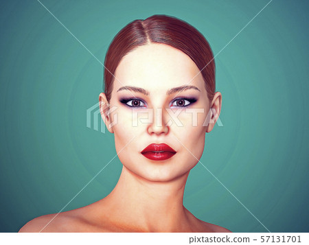 Beauty Woman face Portrait. Beautiful model Girl with Perfect Fresh Clean Skin color 3D Illustration 57131701
