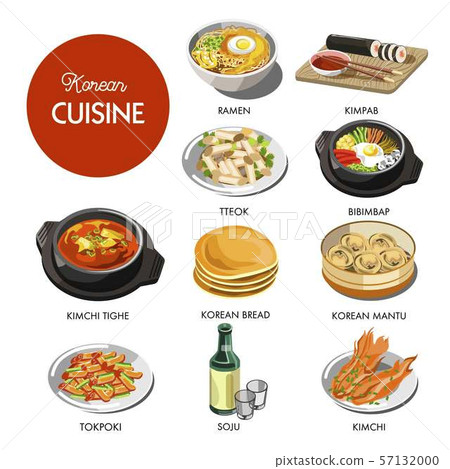 Korean cuisine traditional dishes flat icons. Korean cuisine traditional dishes flat icons. 57132000