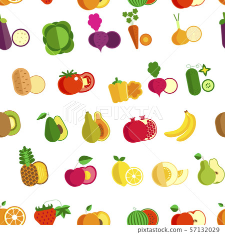Vegetable and fruits organic food seamless pattern - Stock Illustration ...