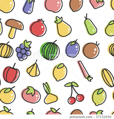 Vegetable and fruits organic food seamless pattern - Stock Illustration ...