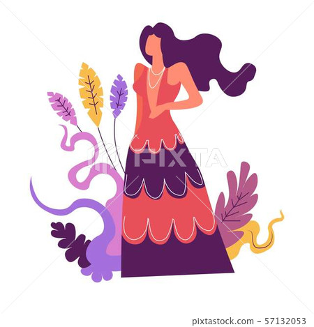 Fashion woman modeling , walking straight, foliage Fashion woman modeling , walking straight, foliage 57132053