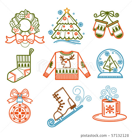 Christmas wreath and pine tree, socks and mittens 57132128